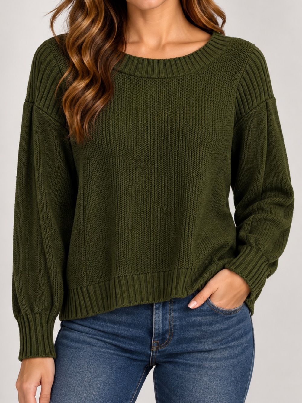 LOFT Olive Green Ribbed Crewneck Sweater